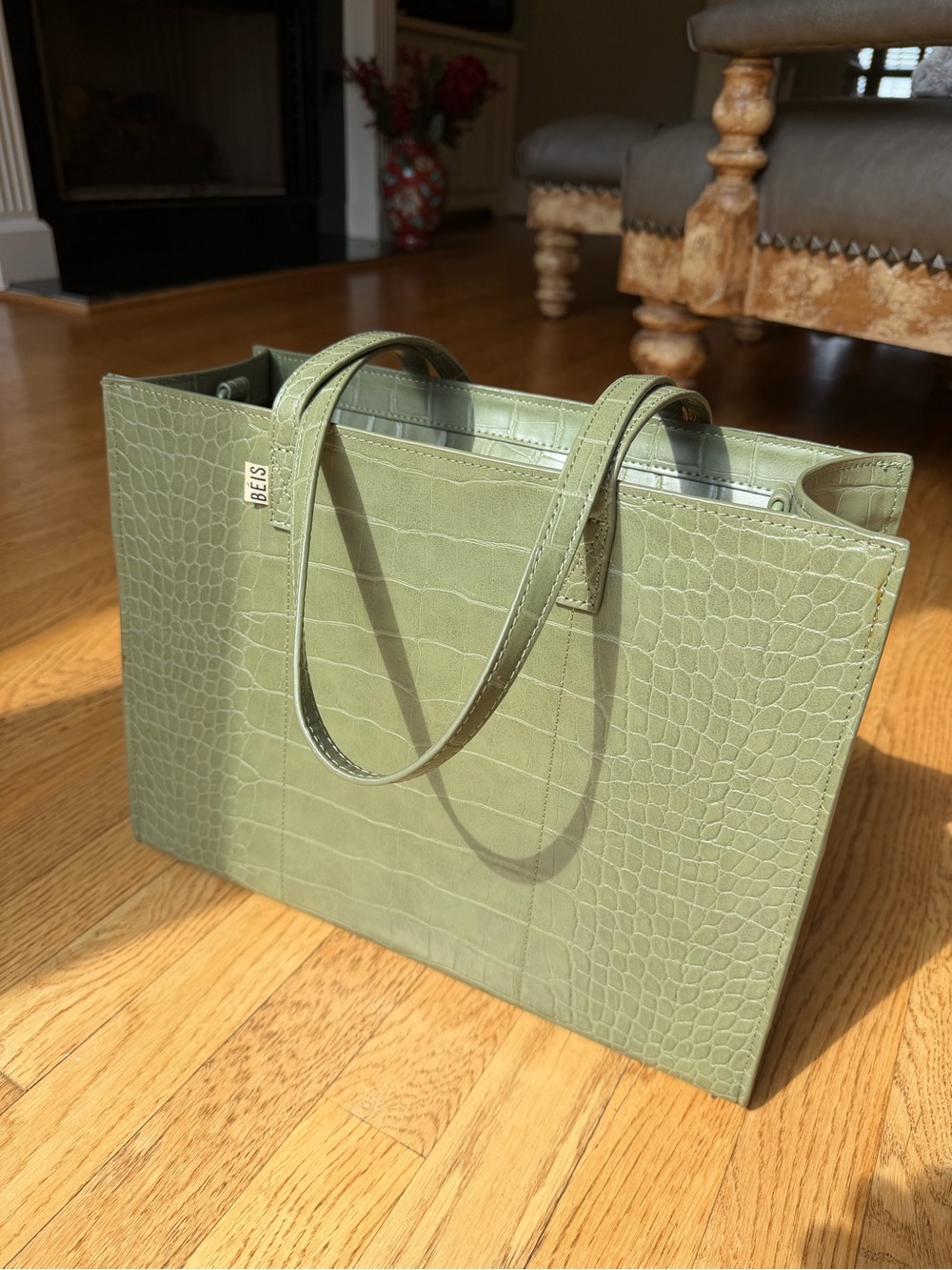 BEIS Olive Croc-Embossed Tote